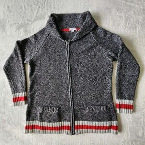 Warehouse One Cabin Sweater Womens XL Knit Gray Red White Sock Monkey‎ Cardigan
